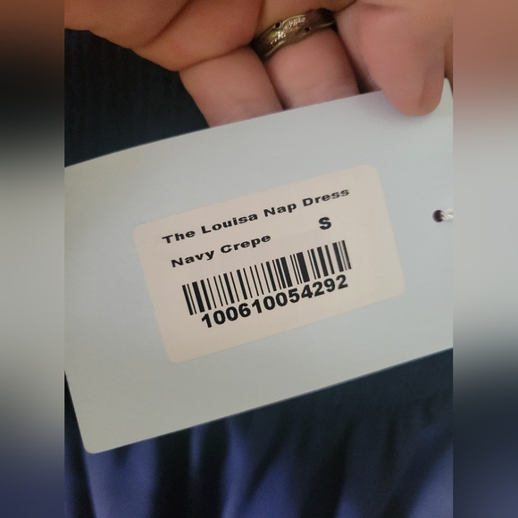 NWT Hill House The Louisa Nap Dress in Navy Blue Crepe Midi Smocked Puff Sleeves - Picture 4 of 6